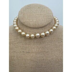 Vintage Pearl Bead Choker Necklace 12" Elegant Jewelry Hand Knoted Shepards Hook